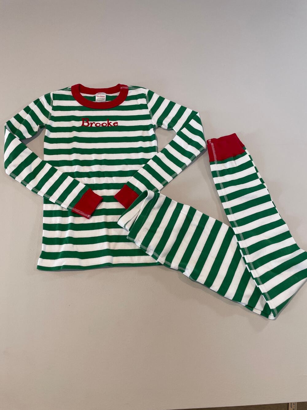 Hanna Andersson Green & White Striped Holiday Pajama Set Size 10